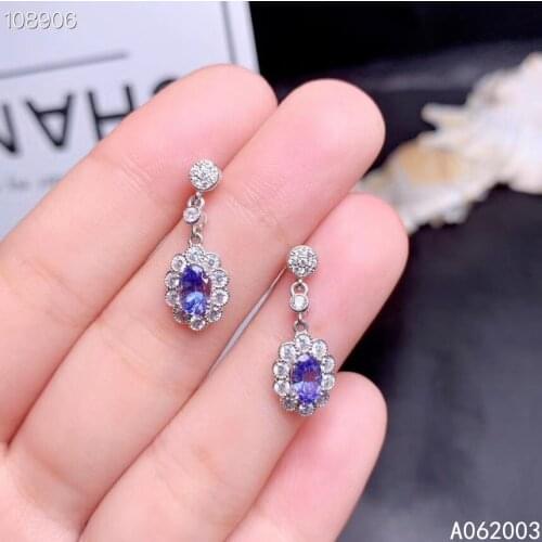 KJJEAXCMY Fine Jewelry 925 sterling silver inlaid natural Tanzanite female earrings Ear studs luxury support detection