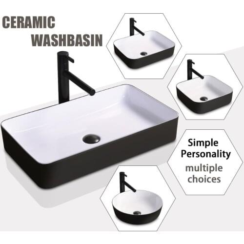Nordic Ceramic Washbasin Simple Black Lavatory Bathroom tap Countertop Basin Toilet Sink Mixed Faucet Shampoo Basin & Free Drain