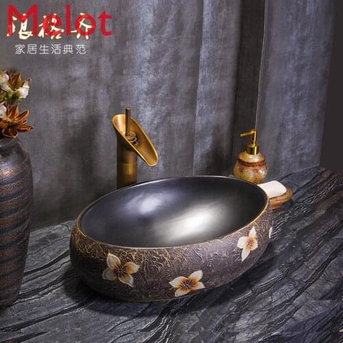 Retro Art Table Basin Table Basin New Chinese Style Bathroom Basin Wash Basin Wash Face Ceramic Basin Household Table Basin