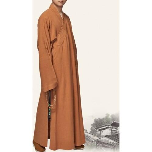 Unisex Buddhist linen&cotton monks robe suits Buddhism lay meditation shaolin monk kung fu uniforms gown zen clothing yellow