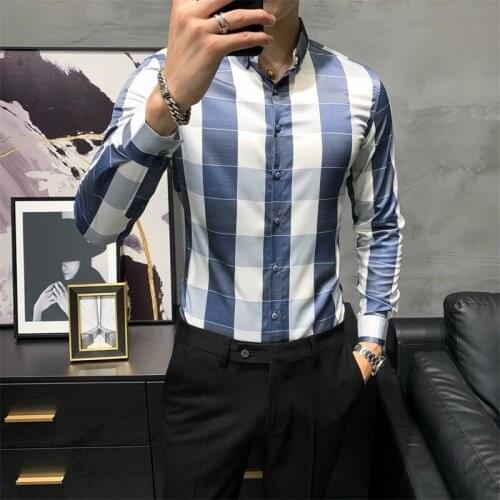 High Quality Plaid Shirt Mens Long-sleeved British Style Breathable Wrinkle-free Shirt Simple Fashion Casual Slim Formal Shirt