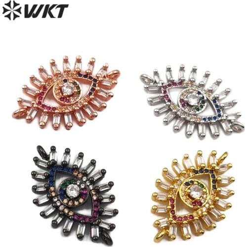 WT-MC269 WKT Exquisite Colorful Evil Eye Charm Cubic Zirconia Connector Double Hoops Women Fashion Necklace Pendant Jewelry