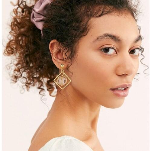 X&P 2021New Crystal golden bohemia boho earrings women fashion hanging Earrings female wedding Geometric Earings party jewelry