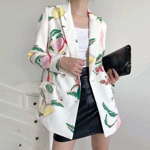 New Autumn Fashion Notched Blazer Coat Women Long Sleeve Print Jacket High Quality Female Streetwear Outwear Pop Loose Coats