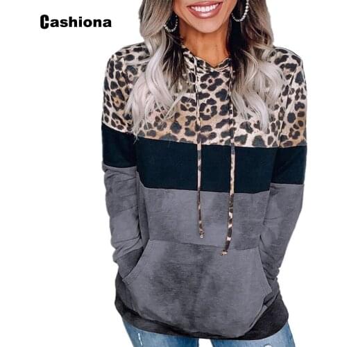 Cashiona 2020 Women Hoodie Sweatshirts Autumn Long Sleeve Patchwork Color Leopard Printed Tops Plus size Femme Casual Sweatshirt