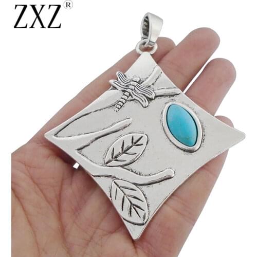 ZXZ 2pcs Large Dragonfly with Faux Turquoise Stone Charms Pendants for Necklace Jewelry Making Findings