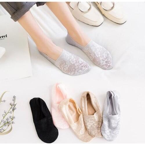 1/2 Pairs Fashion Women Girls Summer Socks Style Lace Flower Short Sock Antiskid Invisible Ankle 2020 Sox Sock Slippers