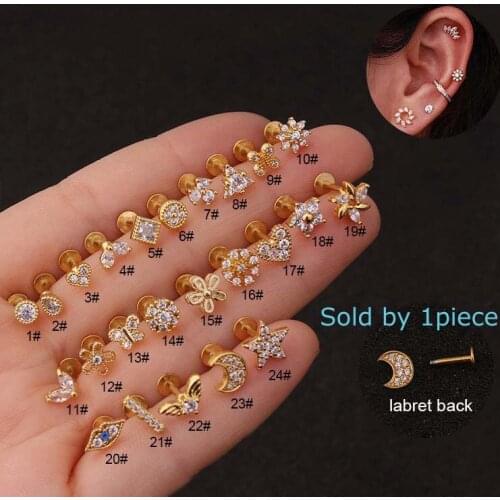 1piece Stainless Steel Lip Labret Stud Cartilage Earrings Daith Piercing 16G Gold Silver