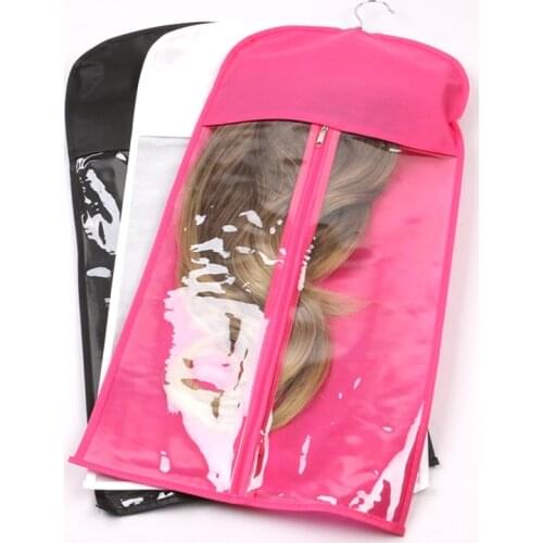 10 Sets Pink Black White Hair Extension Wigs Storage Bag with hanger Hair Packaging Bag PVC Dust Wig Storage Holder Stand
