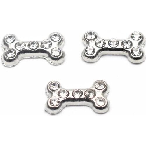 10pcs/lot Crystal Dog Bone Floating Charms Fit Living Glass Floating Lockets Bracelet DIY Jewelry Making