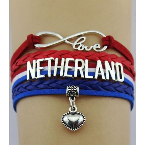 10PC/Lot Infinity love Netherland Turkey flag bracelet heart Charm leather wrap bracelets & bangles for women and man Jewelry