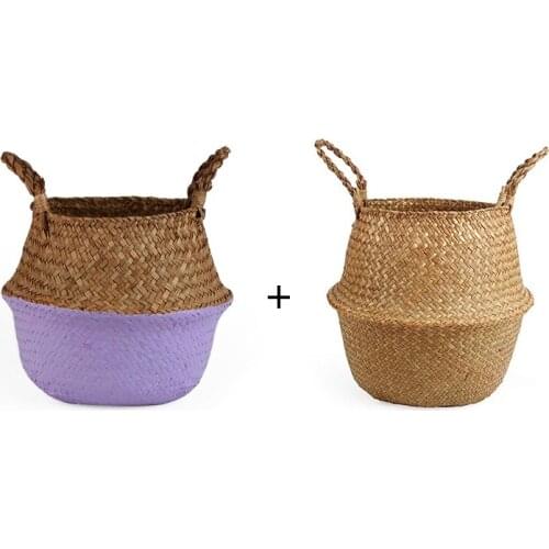 2 Pcs/set Storage Basket Decorated with Seaweed Grass Flower Pot Toy Storage Basket Desktop Storage Decoration Laundry Basket
