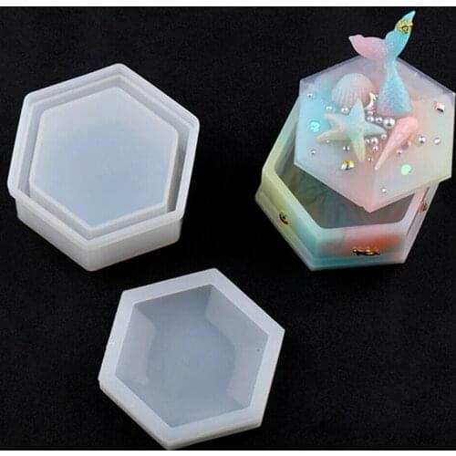 2pcs/set Hexagon Storage Box Silicone Mould With Lid Plum Heart Shape Round Square Shape Design Epoxy Resin Cement Plaster Mold