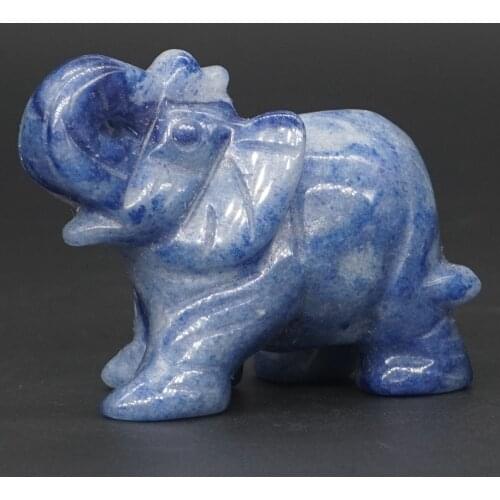 2" Elephant Natural Gemstone Blue Quartz Crystal Carved Healing Reiki Animal Figurine Home Decor