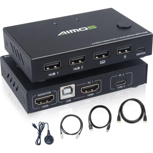 2 In 1 Out 4K USB HDMI KVM Switch Box for 2 PC Sharing Keyboard Mouse Printer Plug Paly Video Display USB Swltch Splitter