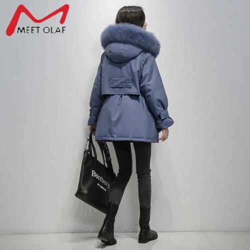 2021 Large Real Fox Fur Hooded Womens Winter Jacket 90% White Duck Down Jacket Female Thick Parkas Warm Sash Snow Down Coat