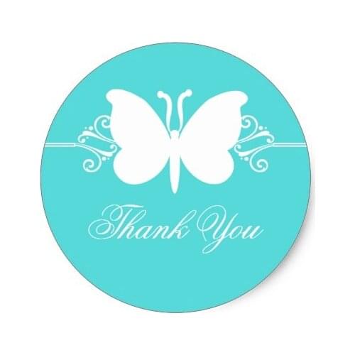 3.8cm Turquoise Butterfly Swirls Thank You Stickers
