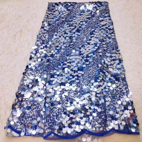 5yards/pc) Wonderful royal blue and silver sequins French net lace fashion African party lace for bling bling dress FHS029