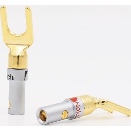 SY1514 Nakamichi gold plated Spade Fork Solderless Speaker banana plug connector 8 PCS