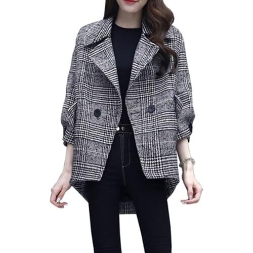 Abrigos mujer invierno 2020 Autumn temperament houndstooth coat loose fashion suit collar thicken woolen coat short women tops