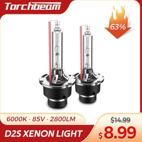 Torchbeam 2PCS D2S Xenon Lamp 6000K White HID Xenon Headlight Bulb 35W 12V 5600LM Super Bright Auto Headlamp Kit Hi/ Low Beam