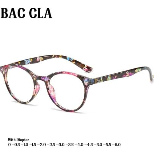 BAC CLA Retro Floral Print Finished Myopia Glasses with Frames Women Men 0 Degree -0.5 1.0 1.5 2.0 2.5 3.0 3.5 4.0 4.5 5.5 6.0