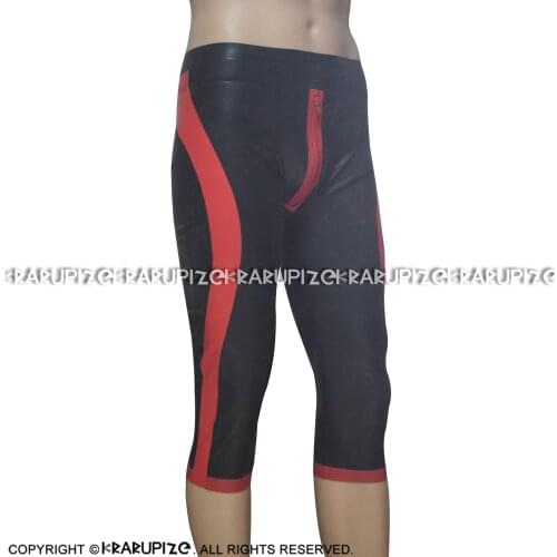 Black And Red Sexy Long Leg Latex Boxer Shorts With Zipper At Front Trims Underwear Rubber BoyShorts Bottoms DK-0174