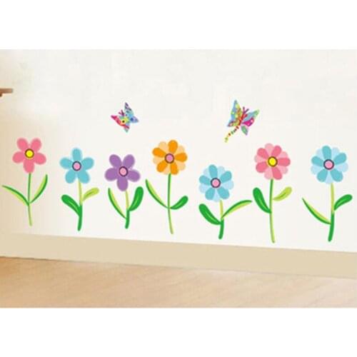DIY Colored Flowers Baseboard Wall Stickers Porch Bedroom Corridor Cabinets Glass Living Room Home Decorative Wall Stickers