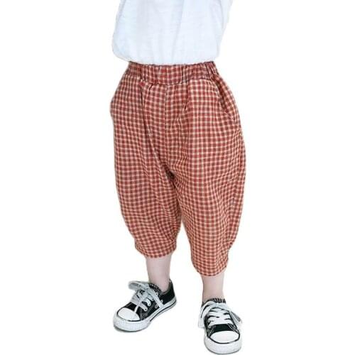 2021 childrens clothing summer childrens trousers baby thin anti-mosquito pants Korean girls plaid leisure P4546