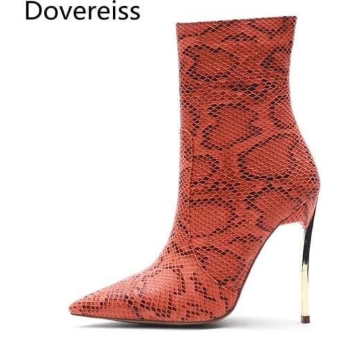 Dovereiss Fashion Womens Shoes Winter New Green Orange Zipper Serpentine Elegant Sexy Concise 33-45