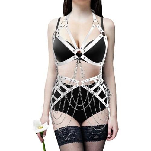 Fetish Metal Accessories PU Leather Fashion Harness Goth Punk Harajuku Garters Cage Bra Body Bondage Belt Sexy Bdsm Lingerie
