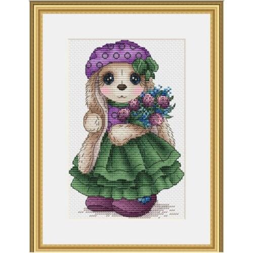 Violet rabbit new 2021 cross stitch aida 18ct 14ct 11ct black cloth people kit embroidery DIY handmade needlework