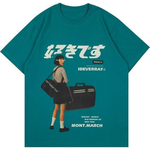 LACIBLE Mens Hip Hop T-Shirt Streetwear Vintage Japanese Character Print Tshirts Loose Cotton Short Sleeve 2021 Summer Casual