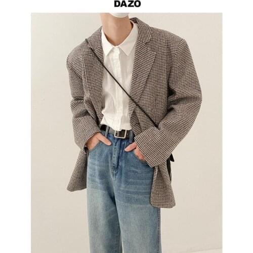 Thousand bird case suit male contracted loose and handsome restore ancient ways woolen cloth coat autumn winter plaid jacket