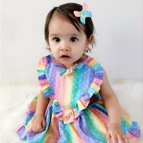 Summer New Sweet Stylish Toddler Baby Girl Love Colorful Sleeveless Sundress Summer Party Princess Backless Dress Outfit Clothes