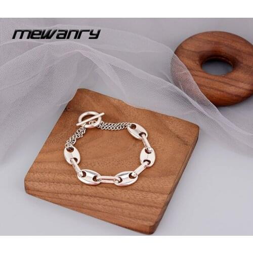 MEWANRY 925 Sterling Silver Bracelets New Trendy Elegant Simple Vintage Couples Hollow Geometric OT Buckle Design Party Jewelry