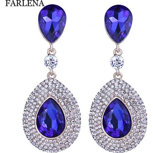 Fashion Jewelry Full Crystal Rhinestones Water Drop Earrings Elegant Dangle Earrings for Women Wedding Party