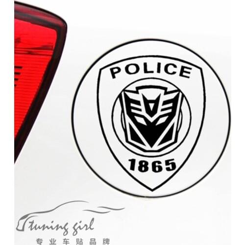 Car Stickers POLICE 1865 Decepticons Creative Funny Decals For Fuel Tank Cap Laptop Tablet Auto Tuning Styling 15cm 19cm D10