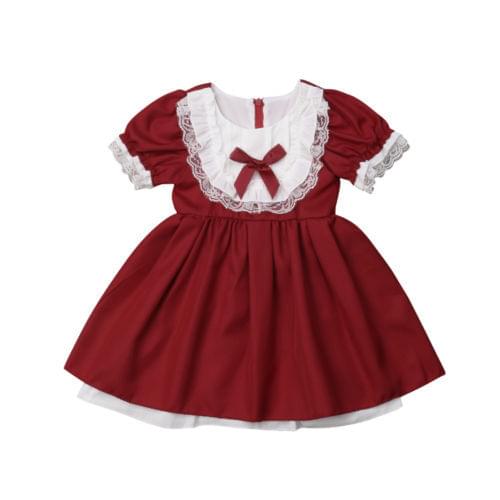 New Newborn Kids Baby Girls Lace Edge Sleeve Party Pageant Lace Princess Formal Bridesmaid Lolita Style Tutu Mini Dress 1-5T