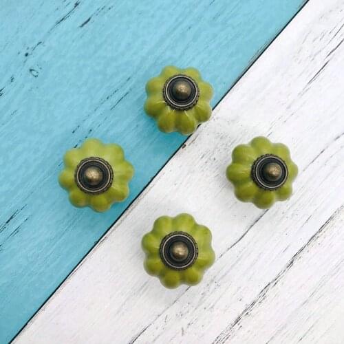 New Emerald Color kitchen cabinet knobs and handles Single Hole Drawer Pulls Bedroom Knobs Ceramic Pumpkin Door Cabinet Hardware