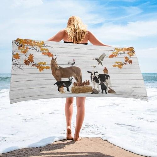 Autumn Horse Cow Deciduous Wood Grain Beach Towel Luxury Quick-dry Microfiber Bathroom Bath Towels Yoga Mat Picnic Blanket