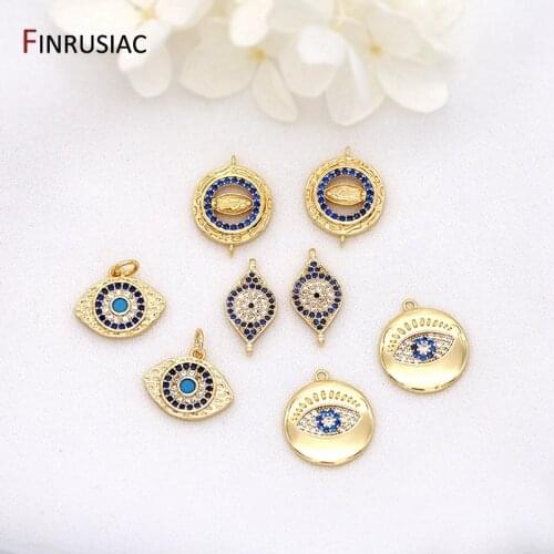 Series 14K real gold plated Zircon Evil Eye Pendants Accessories For Jewelry Making