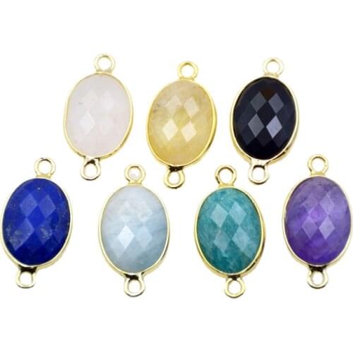 Natural gems stone pendants Faceted Double charms for necklace amethysts crystal amazonite connector for bracelet jewelry making