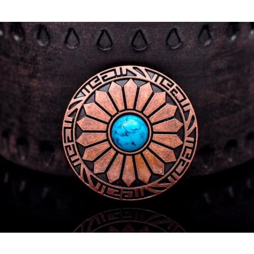30MM Lot 10pc Antique Copper Sun Flower Engraved Turquoise Metal Conchos Button For Bag Belt Leathercraft Saddles Decoration