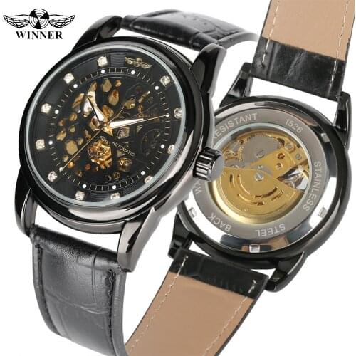 Luxury Business Mens Automatic Mechanical Watches Leather Band Mechanical Watch for Men Classic Skeleton Watch for Teenagers