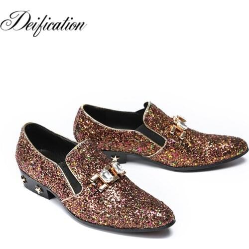 Deification Luxury Bling Sequins Mens Loafers 2018 Moccasins Hombre Slip-On Casual Male Flats Fashion Mens Party Wedding Shoes