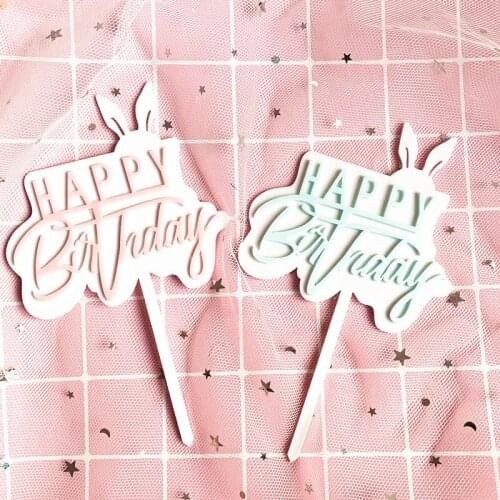 Pink Green Colors Happy Birthday Cake Topper Cake Topper party Dessert Decor for Baby shower Baking supply New Arrival