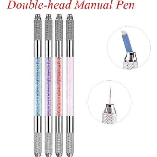 Double-headed Crystal Acrylic Tattoo Manual Pen Microblading Permanent Makeup Pen for 3D Eyebrow Suit for Flex/Round Needle