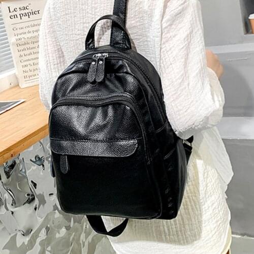 PU Leather Backpacks Women Fashion Bagpack Ladies Waterproof Travel Rucksack Simple Black Backpack New Trend Female Mochila Pack