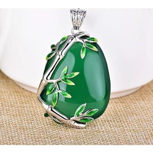 S925 pure silver inlaid with natural green chalcedony Cloisonne knots and high pendants